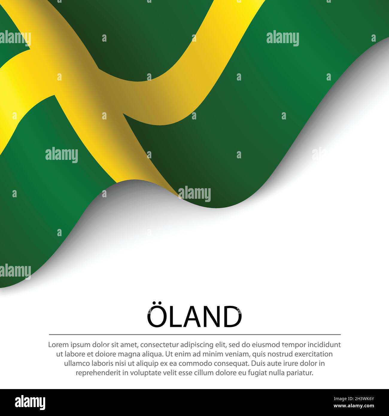 Waving flag of Oland is a province of Sweden on white background ...