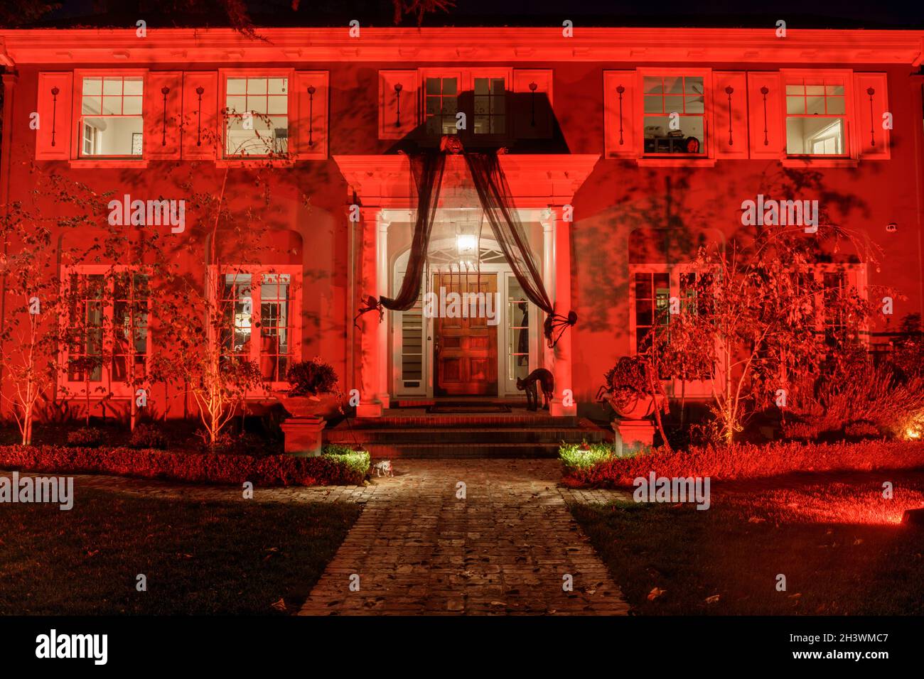Halloween night lights decorating house in California Stock Photo Alamy