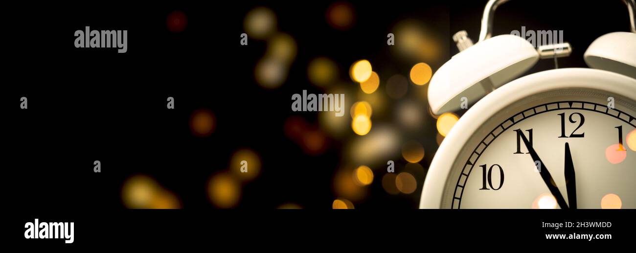 Midnight countdown clock 2022. Banner with copy space. New Year Eve