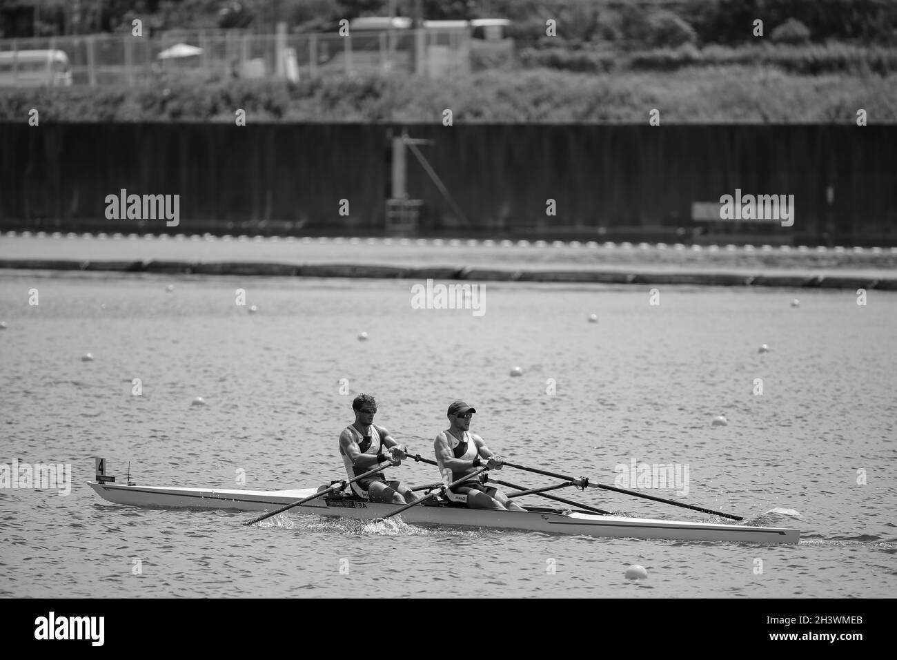 JULY 23rd, 2021 - TOKYO, JAPAN: Hugo BOUCHERON and Matthieu ANDRODIAS of France win the Rowing Men's Double Sculls Heat 1 in 6:10.45 establishing a ne Stock Photo