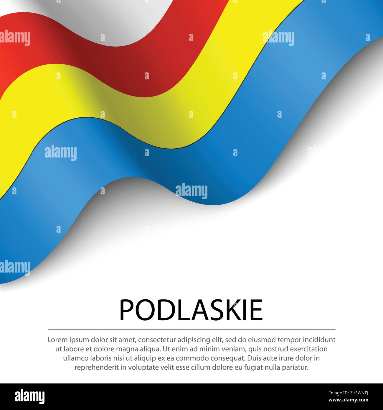 Waving flag of Podlaskie voivodship is a region of Polland on white background. Banner or ribbon vector template Stock Vector
