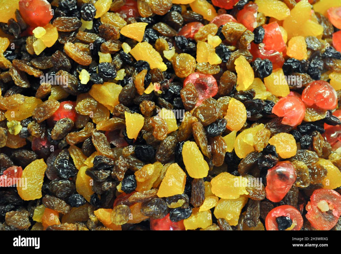 Background of assorted dried fruit soaked in brandy for a Christmas cake Stock Photo