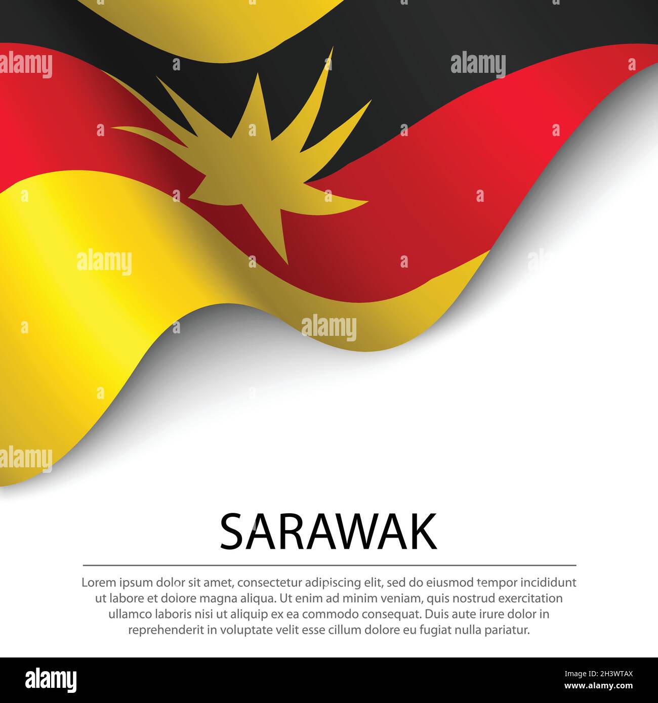 Waving flag of Sarawak is a state of Malaysia on white background. Banner or ribbon vector template Stock Vector