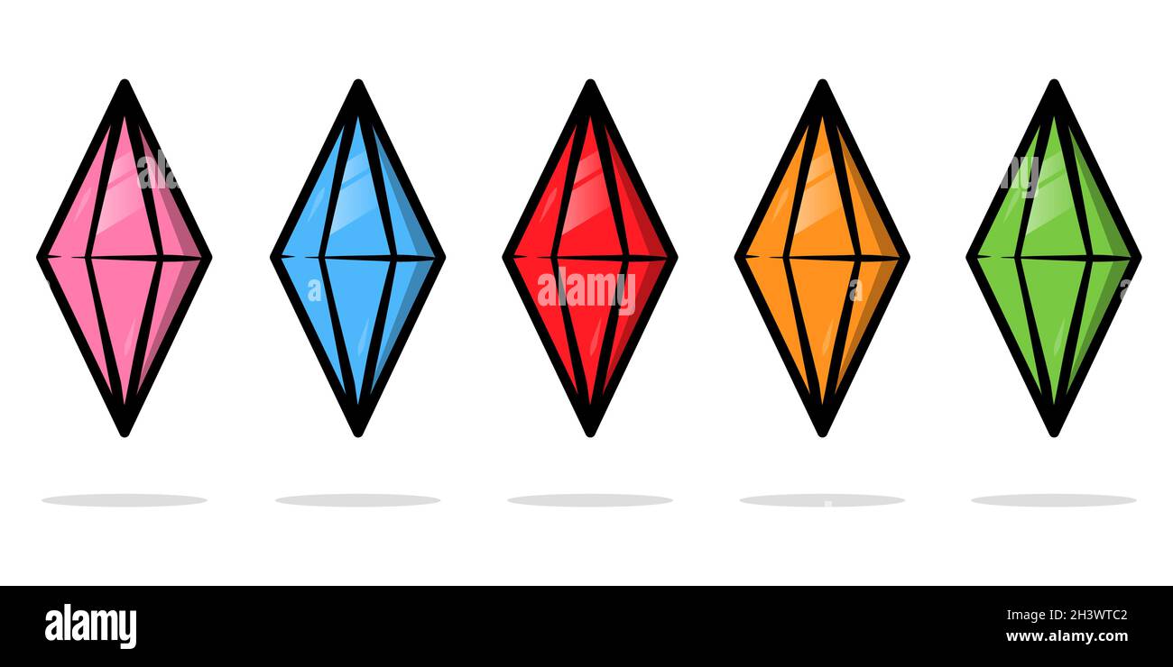 Diamond icon set. Multi color gem stones crystals symbol. Vector illustration. Stock Vector