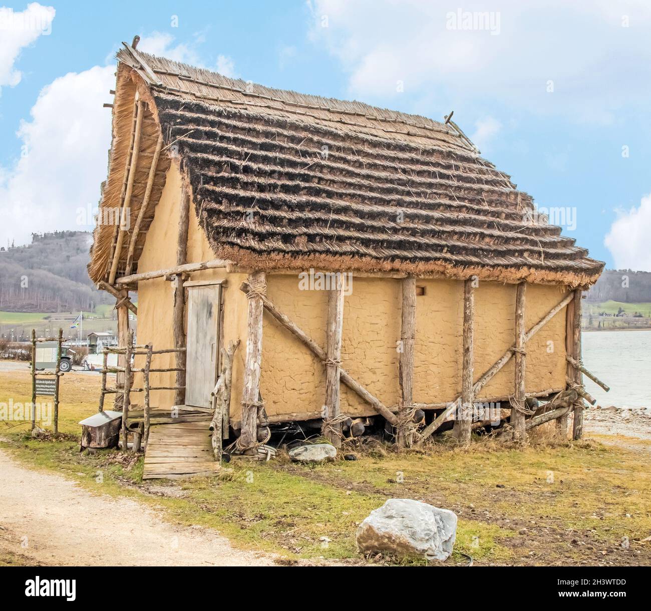 Replica of a pile-dwelling hut, Ã–hningen-Wangen Stock Photo