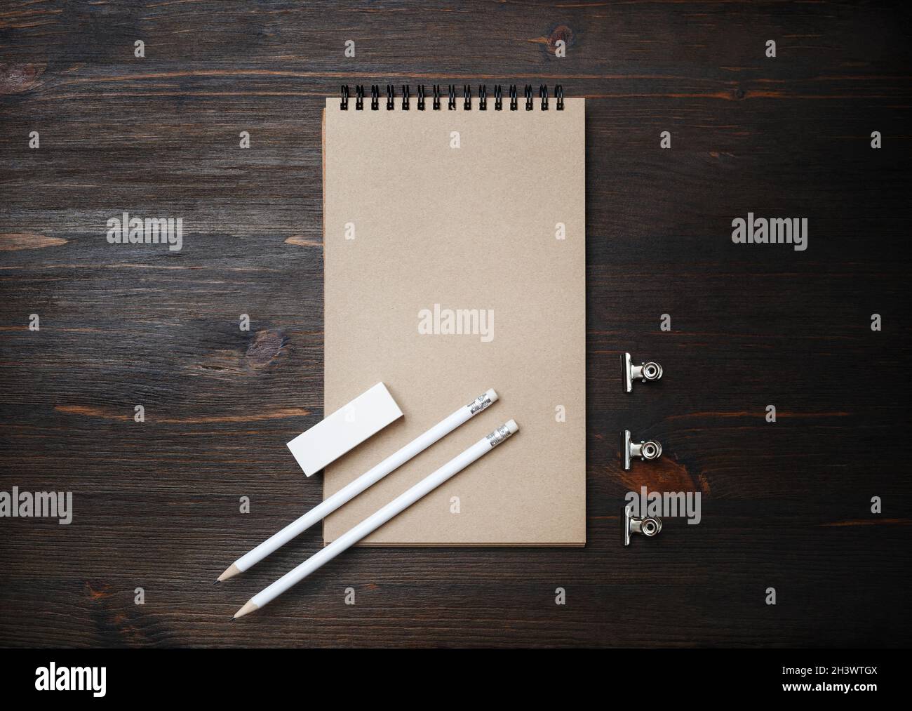 Kraft notebook, pencil, eraser Stock Photo Alamy