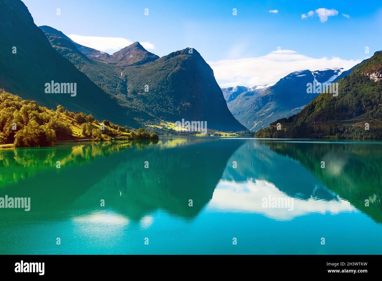 Norway fjord and glacier landscape Stock Photo