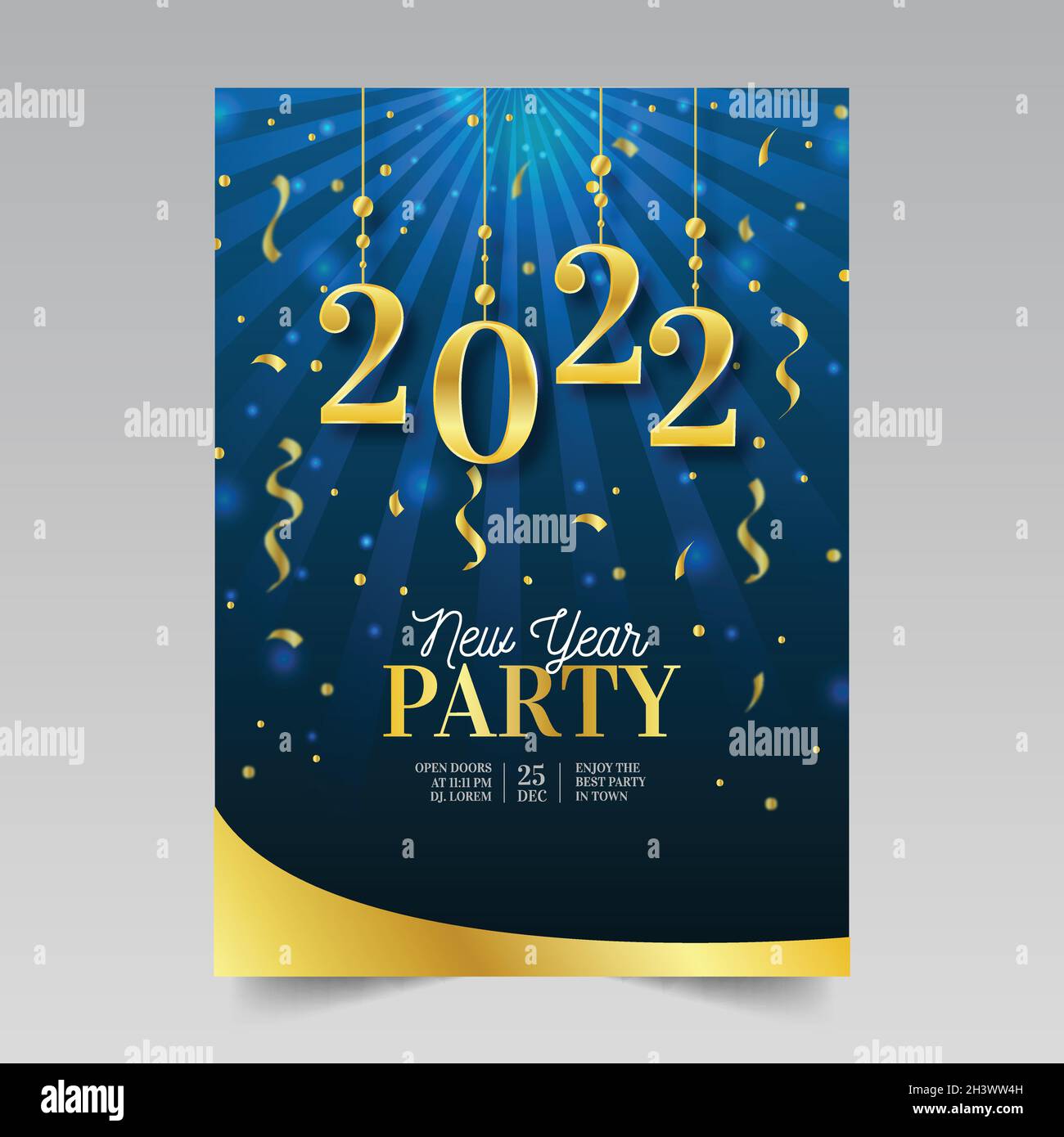 realistic new year 2022 party flyer template vector design illustration ...