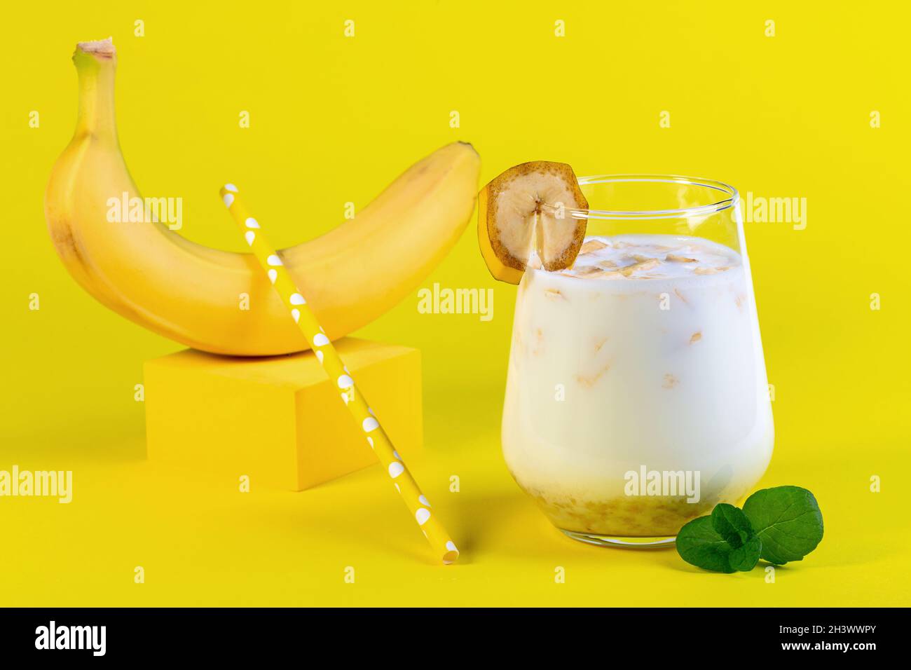 Banana drink with oatmeal milk Stock Photo Alamy