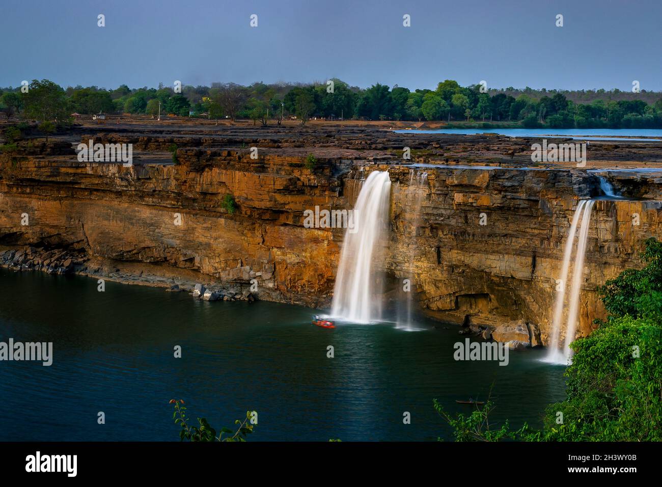 Long exposure photograph of a waterfall in summer season Stock Photo