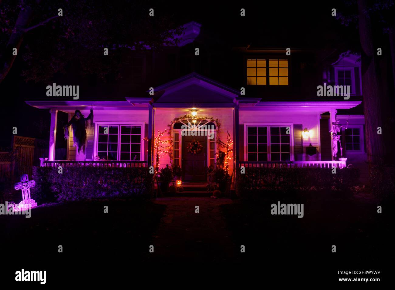 Halloween night lights decorating house in California Stock Photo Alamy
