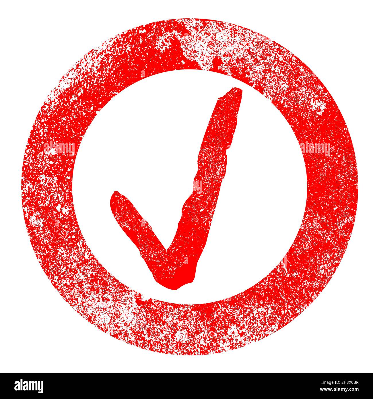 Grunge version of a tick correct mark set indide a red rubber stamp