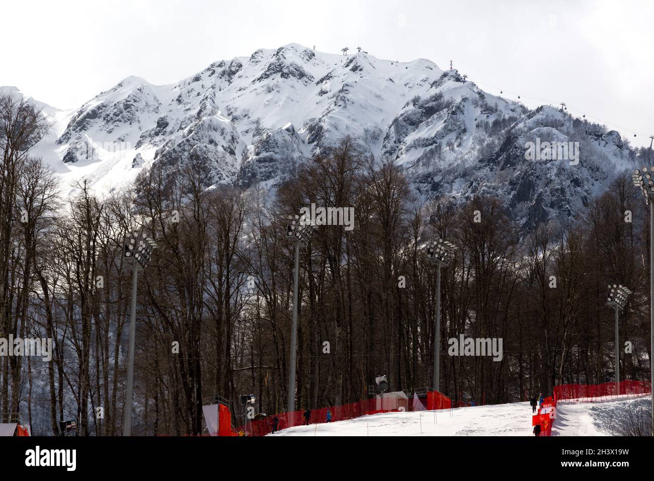 Impressive scenery of the Caucasus mountains and ski resorts in Krasnodar, Russia. Stock Photo