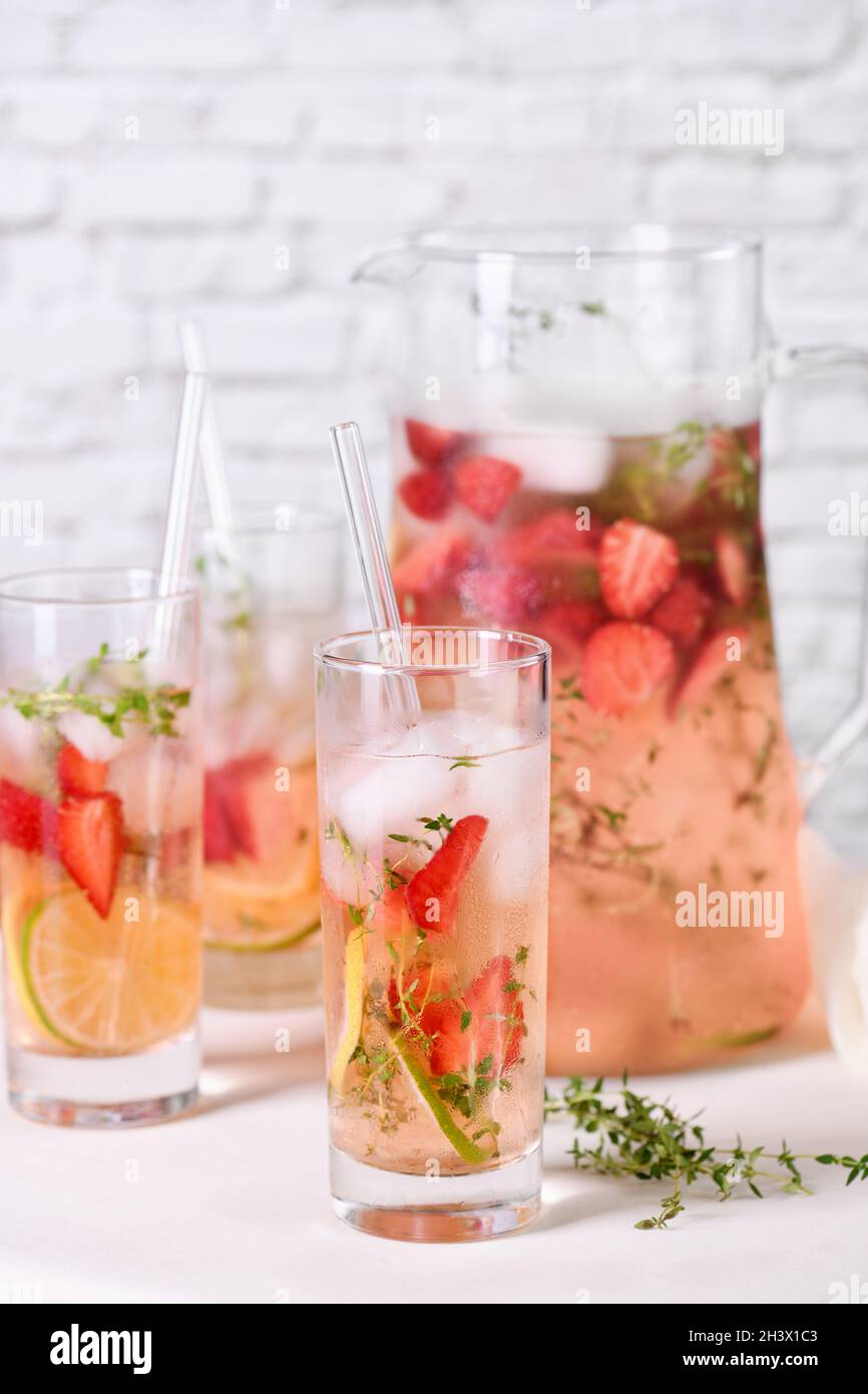 Strawberry summer cocktail with thyme Stock Photo Alamy