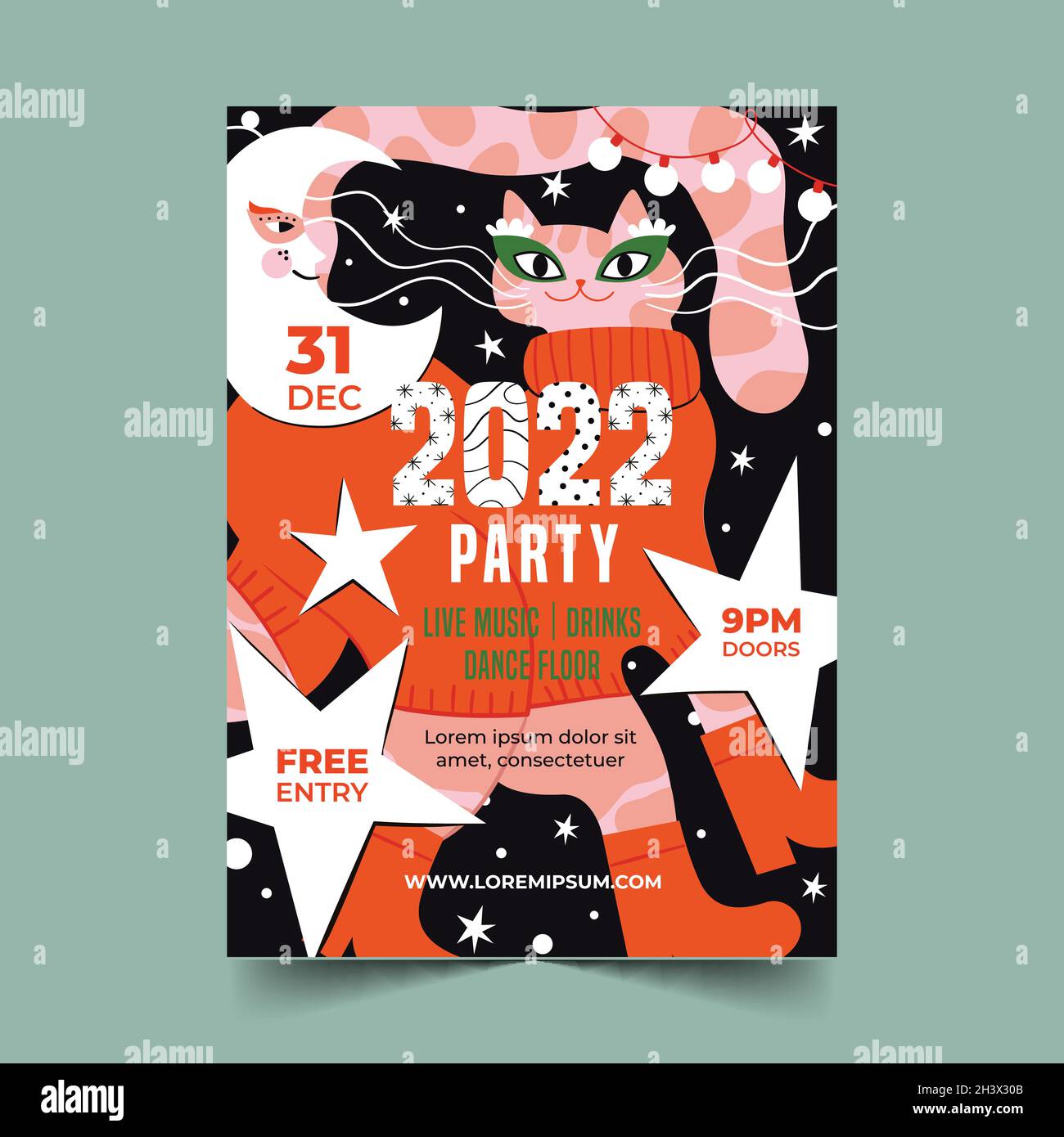 flat new year 2022 party flyer template vector design illustration ...