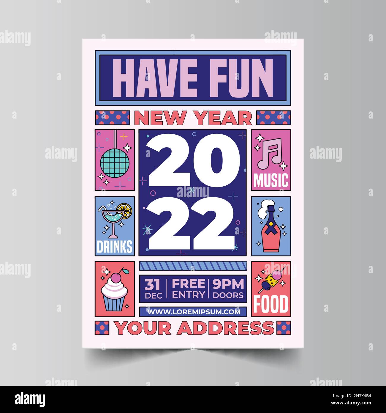 flat new year 2022 party flyer template vector design illustration ...