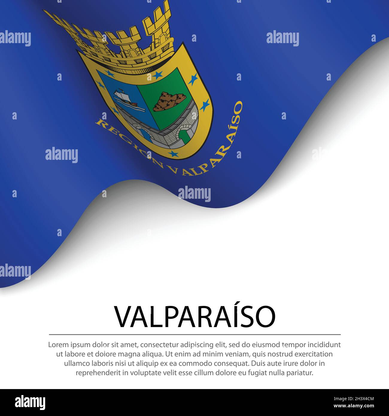 Waving flag of Valparaiso is a region of Chile on white background ...