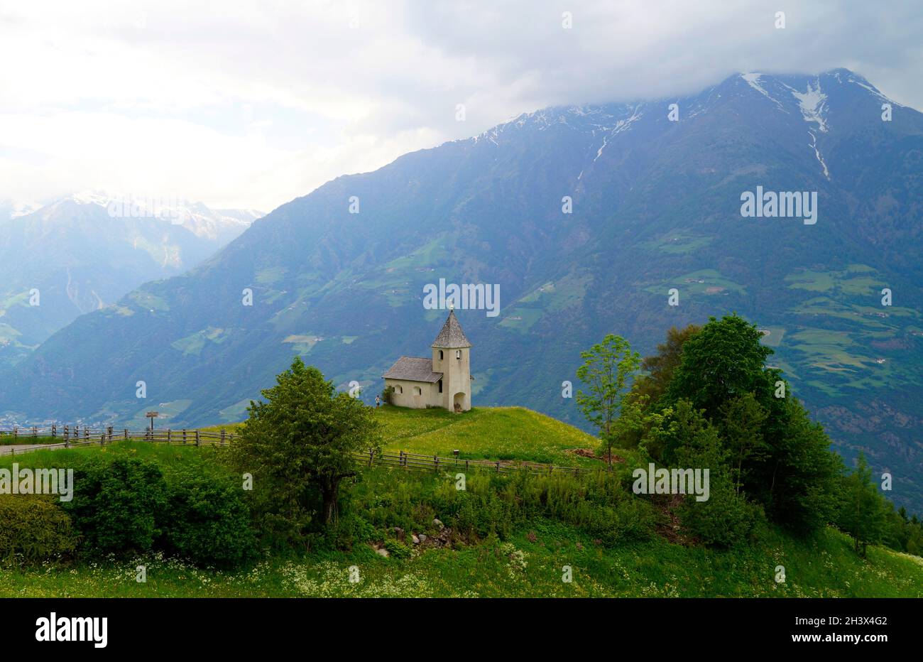 an old stone chapel in the Alps in Aschbach, South Tyrol (Italy) Stock Photo