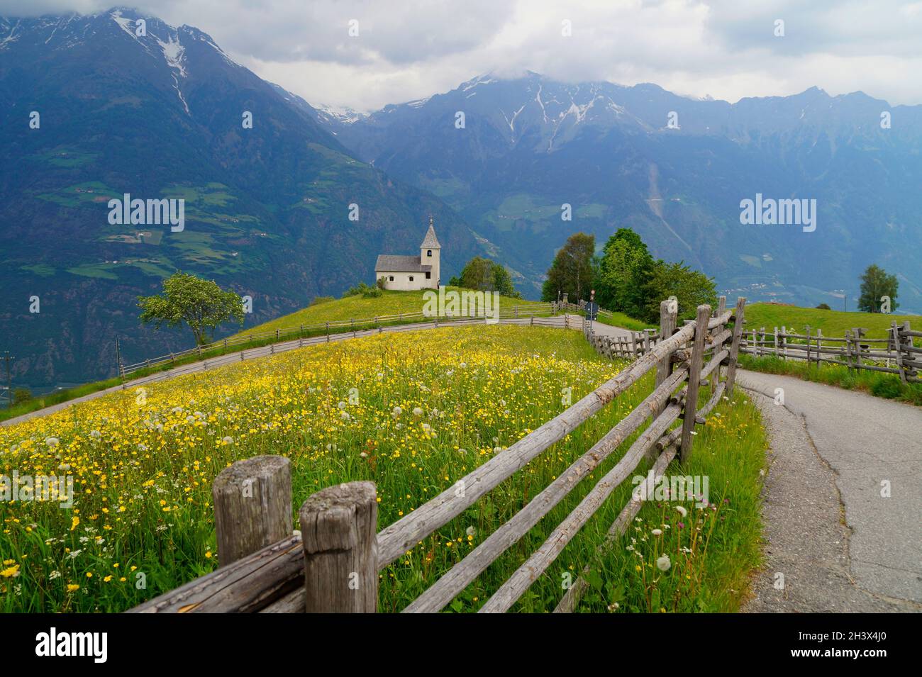 an old stone chapel in the Alps in Aschbach, South Tyrol (Italy) Stock Photo