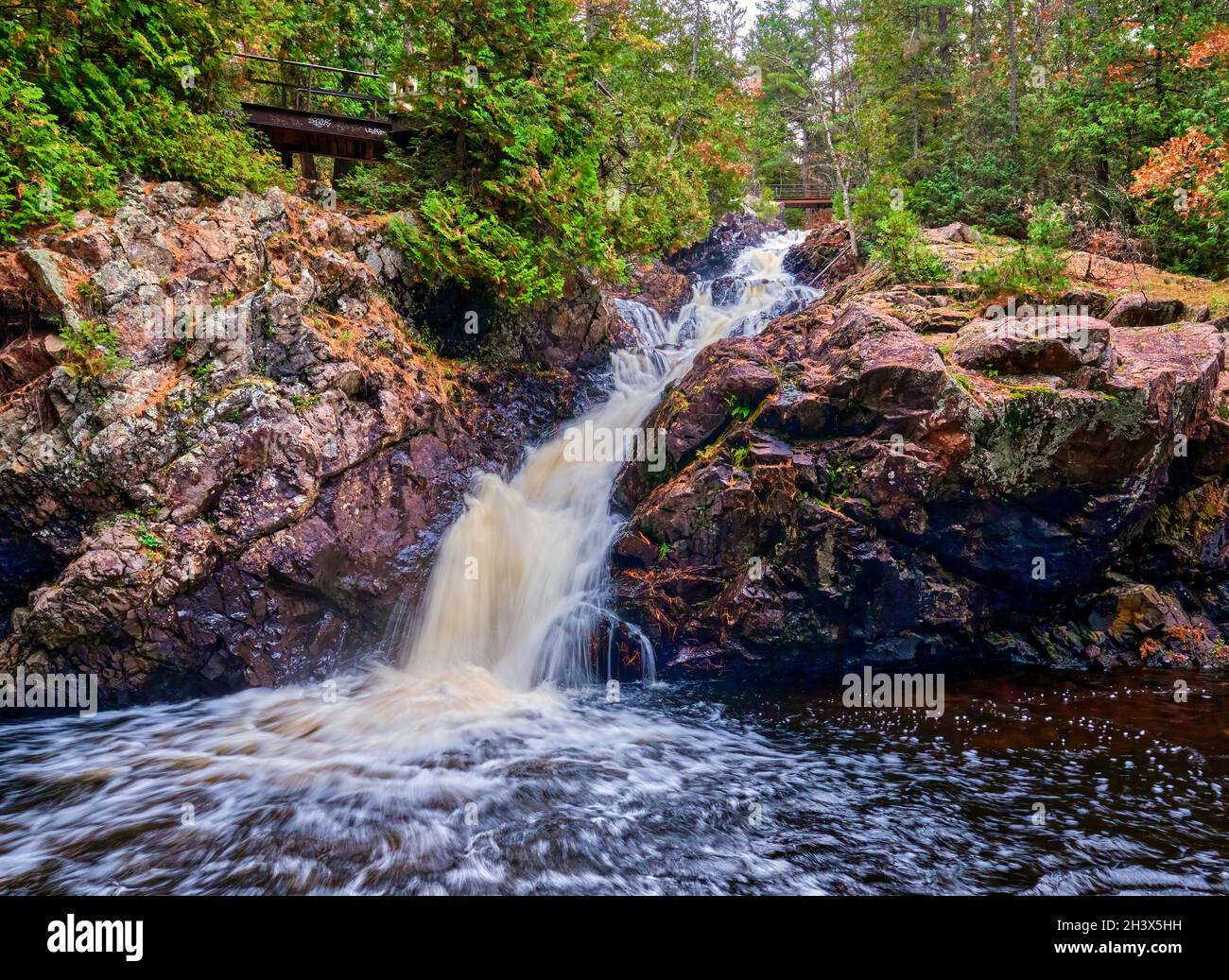 Crystal Falls is located within Hiawatha Highlands Park also known as Kinsman Park near the city of Sault Ste Marie Ontario Canada. Stock Photo