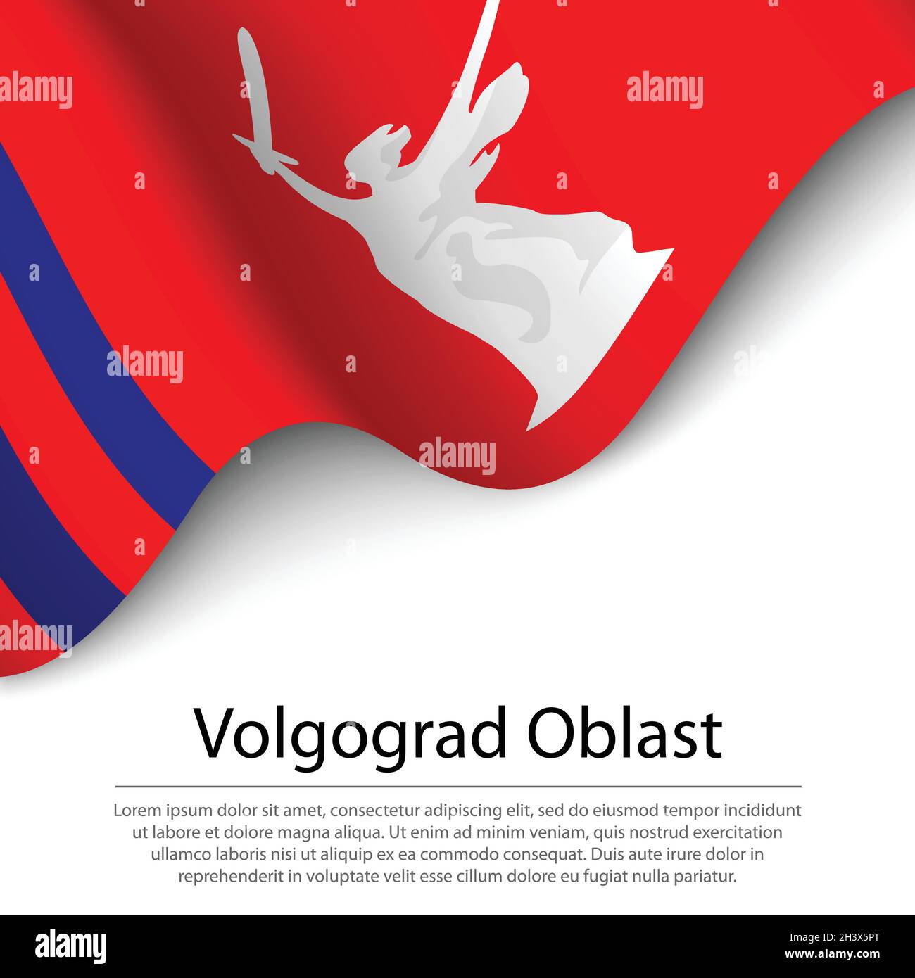 Waving flag of Volgograd Oblast is a region of Russia on white