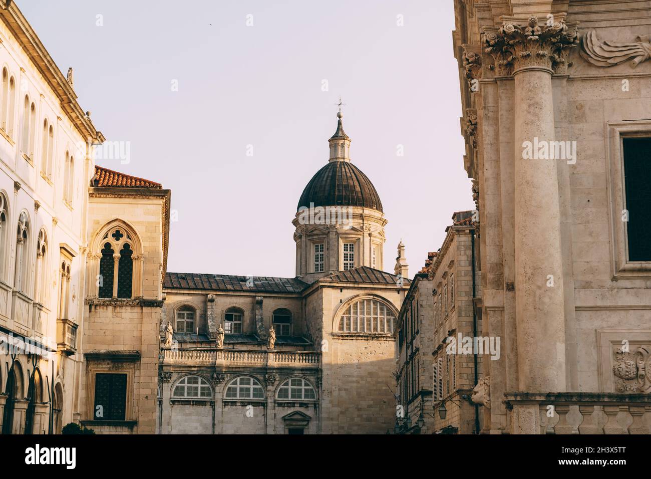 Cathedral of the Assumption of the Virgin Mary in the old city of Dubrovnik Dubrovnik. Church with a large dome. Stock Photo