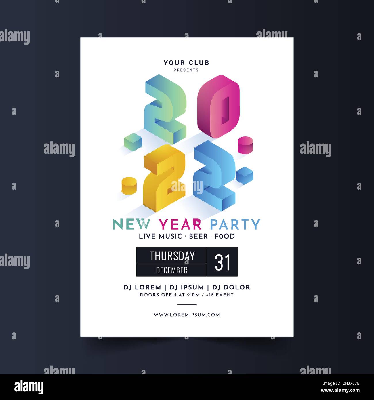 isometric new year 2022 party flyer template vector design illustration ...