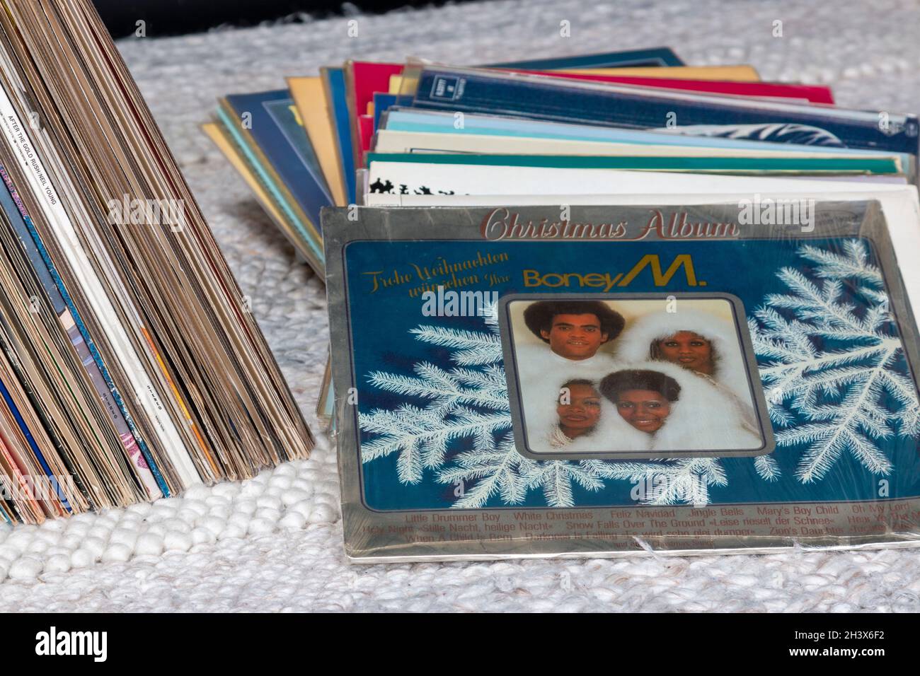 Steinheim, Germany - oktober 9. 2021: Closeup of  Boney M. band vinyl record cover collection Stock Photo