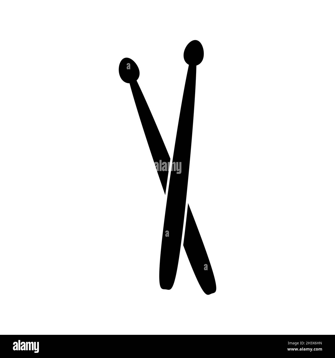 Drum sticks icon. Drummer musical percussion instrument black symbol