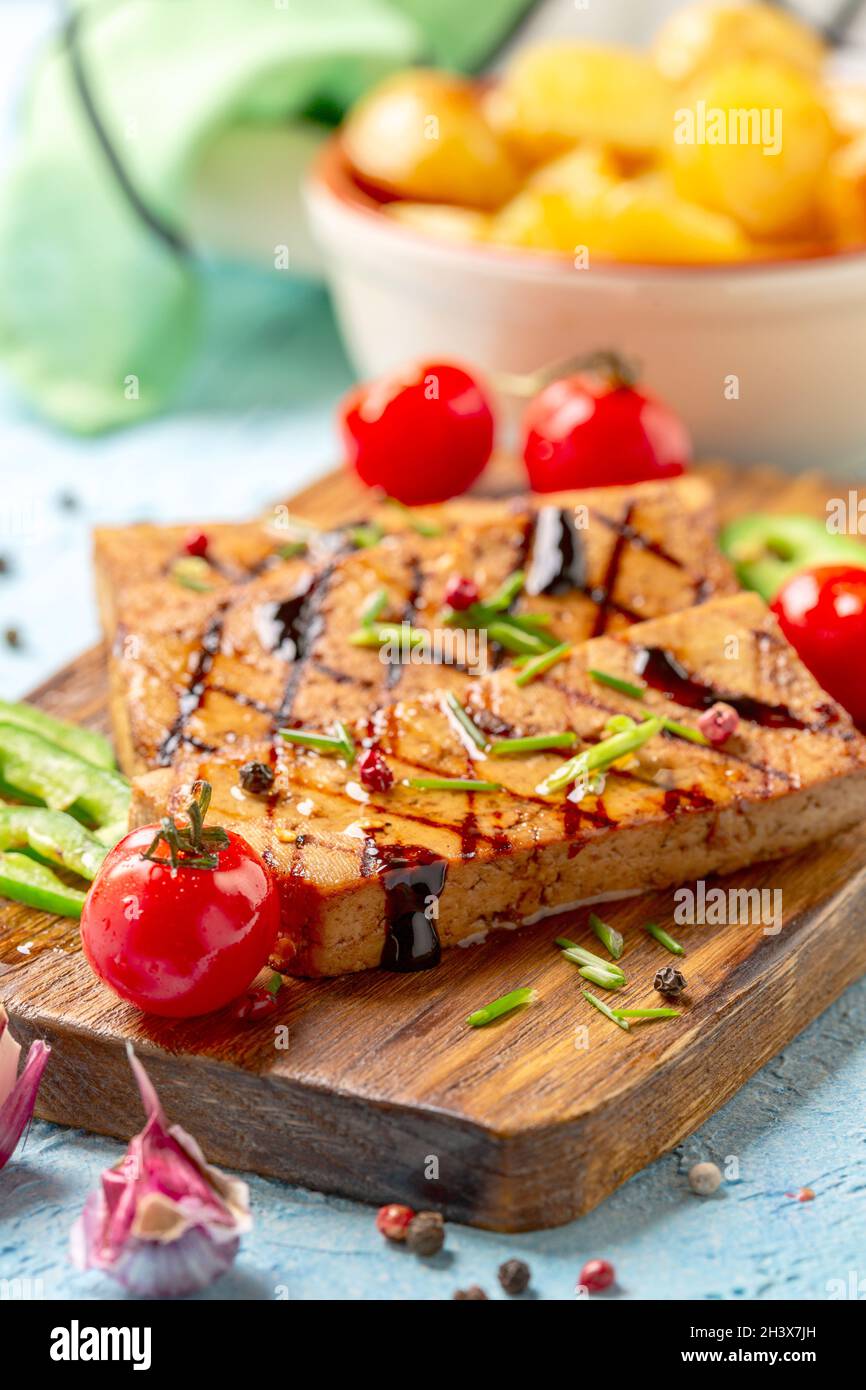 Steaks made from soy curd (tofu). Stock Photo