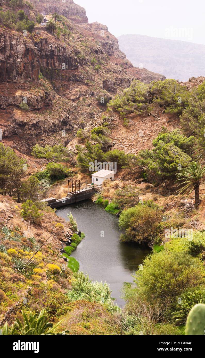 View over the prey of the header of the ARURE ravine on the island of La Gomera, in the Canary Islands (Spain) Stock Photo