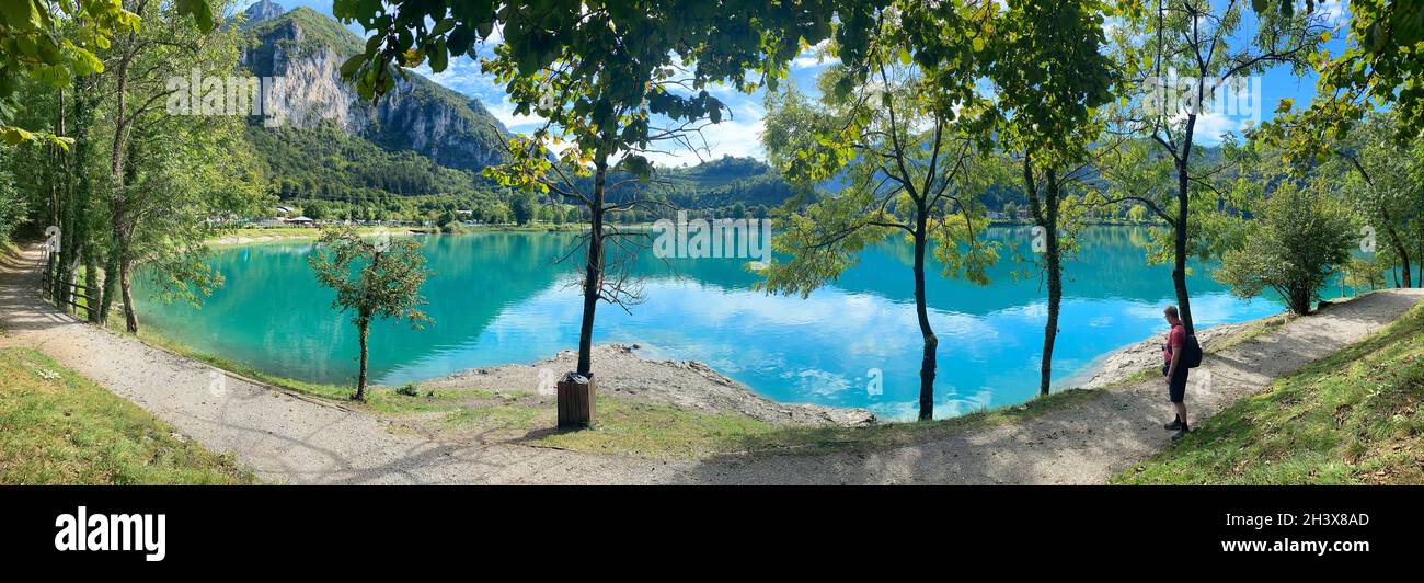 Panoramic view of Lake Ledro in Trentino. Northern Italy, Europe. Stock Photo