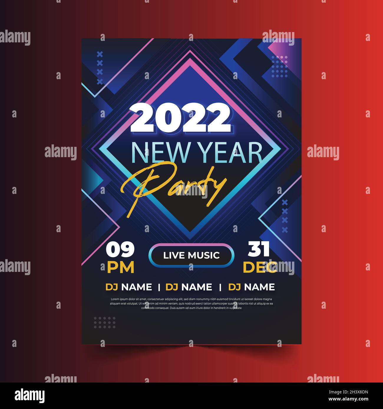 flat new year 2022 party flyer template vector design illustration ...