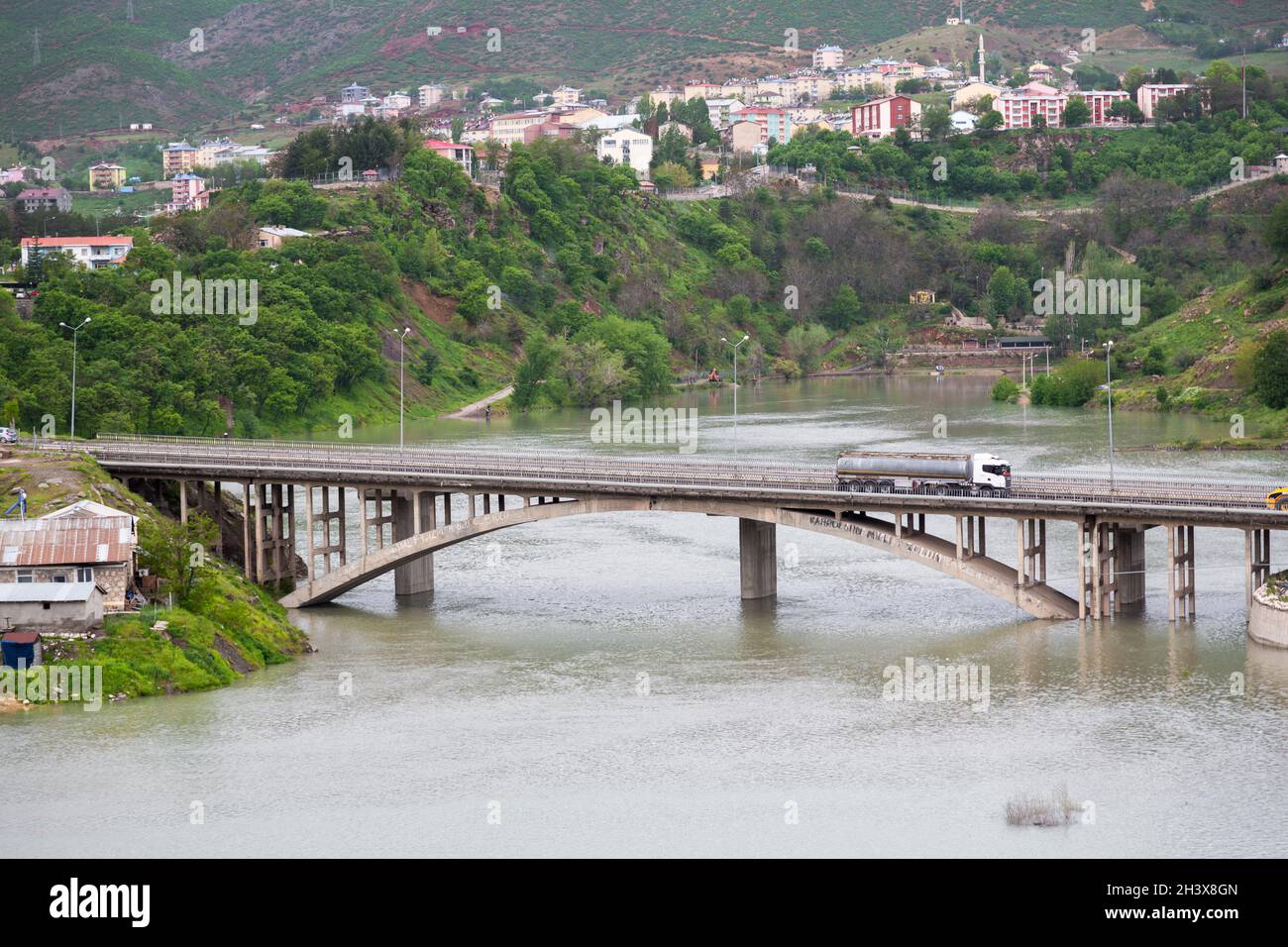 Landscape of Tunceli city, Tunceli bridge and Munzur River in eastern Turkey. Stock Photo