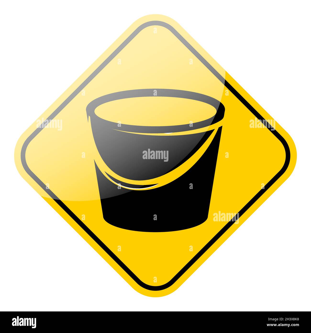 Bucket icon housekeeping cleaning tool symbol on yellow road sign frame ...