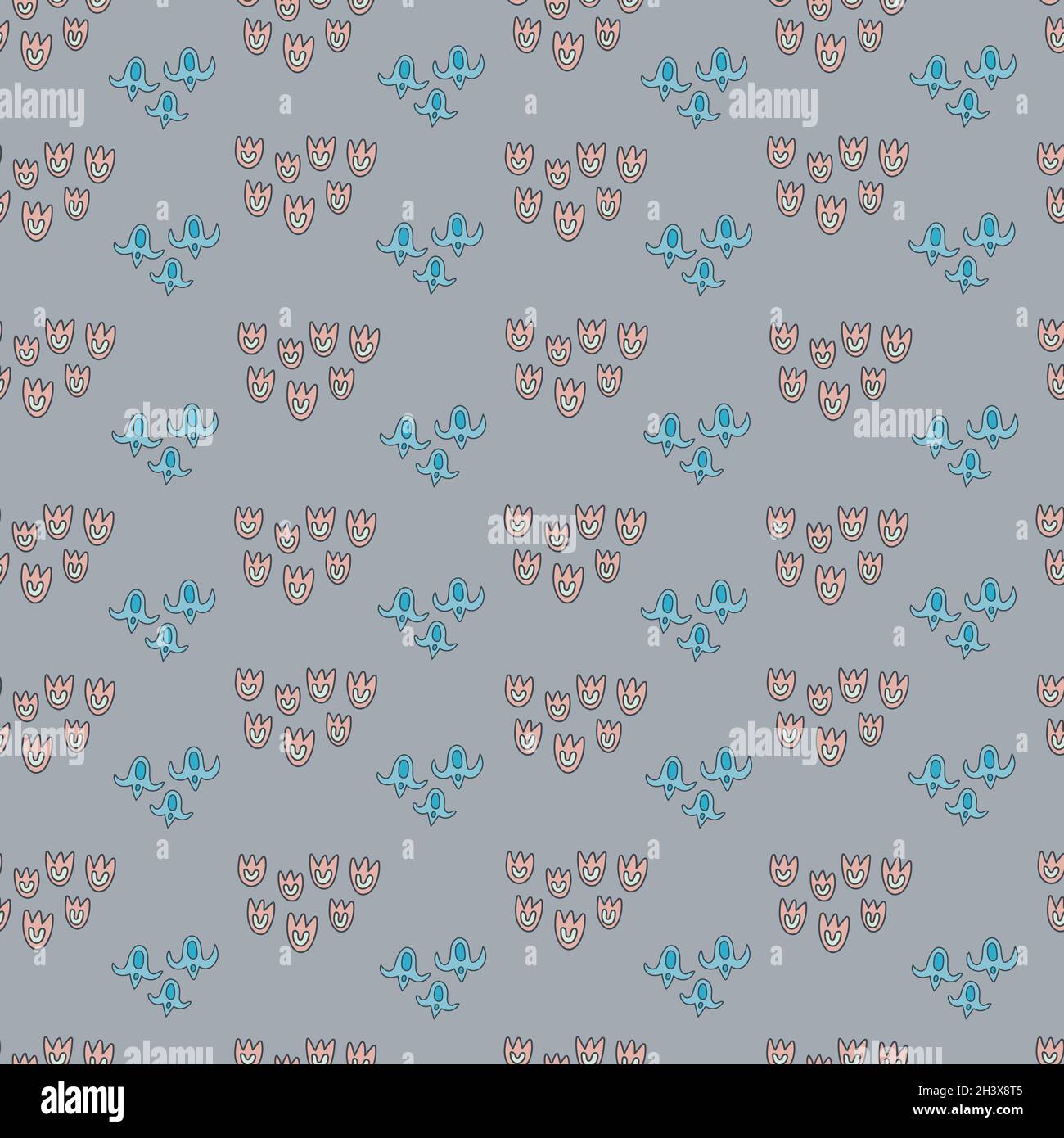 Seamless pattern with small stylized pink and blue flowers. Stock Vector