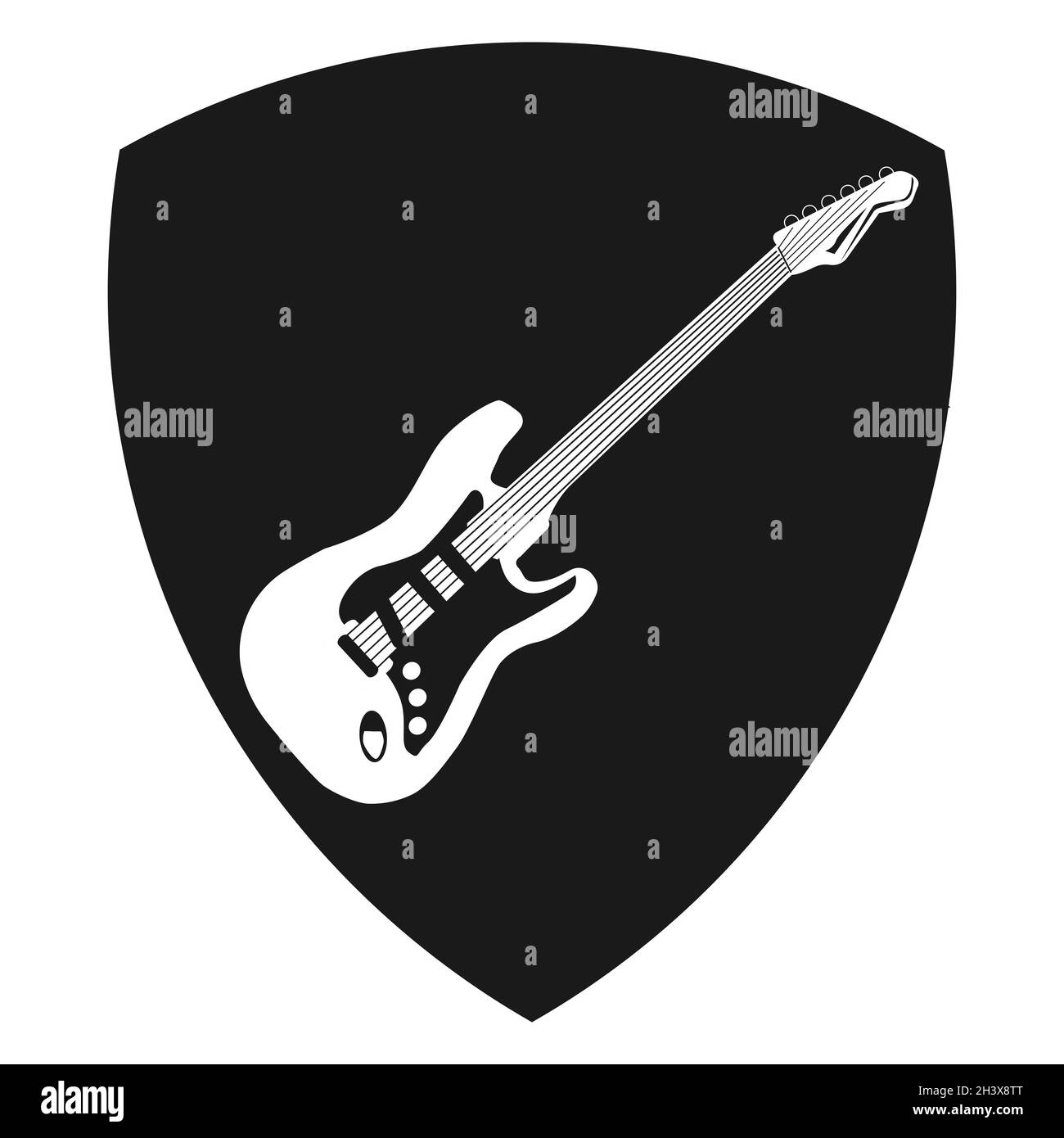 Guitar musical string instrument icon on a shield symbol. Isolated ...