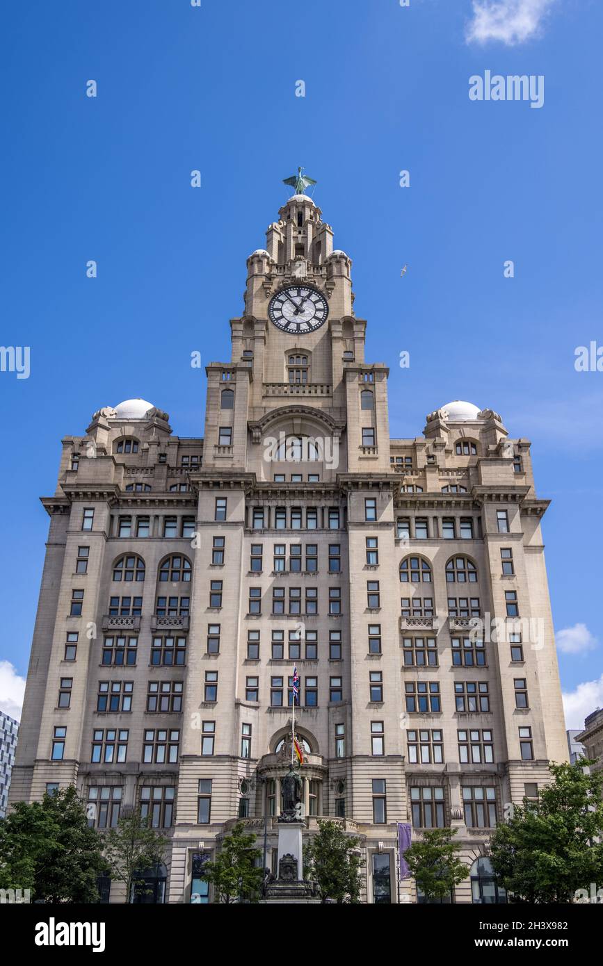 LIVERPOOL, UK - JULY 14 : The Royal Liver building with a clock tower ...