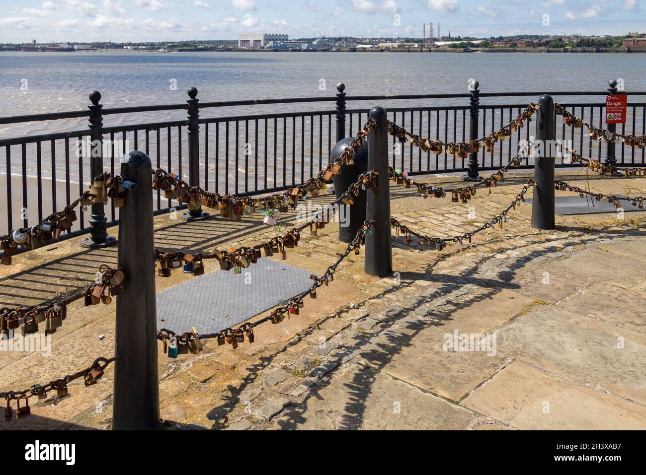 LIVERPOOL, UK JULY 14 Padlocks on chains at Kings Parade Liverpool