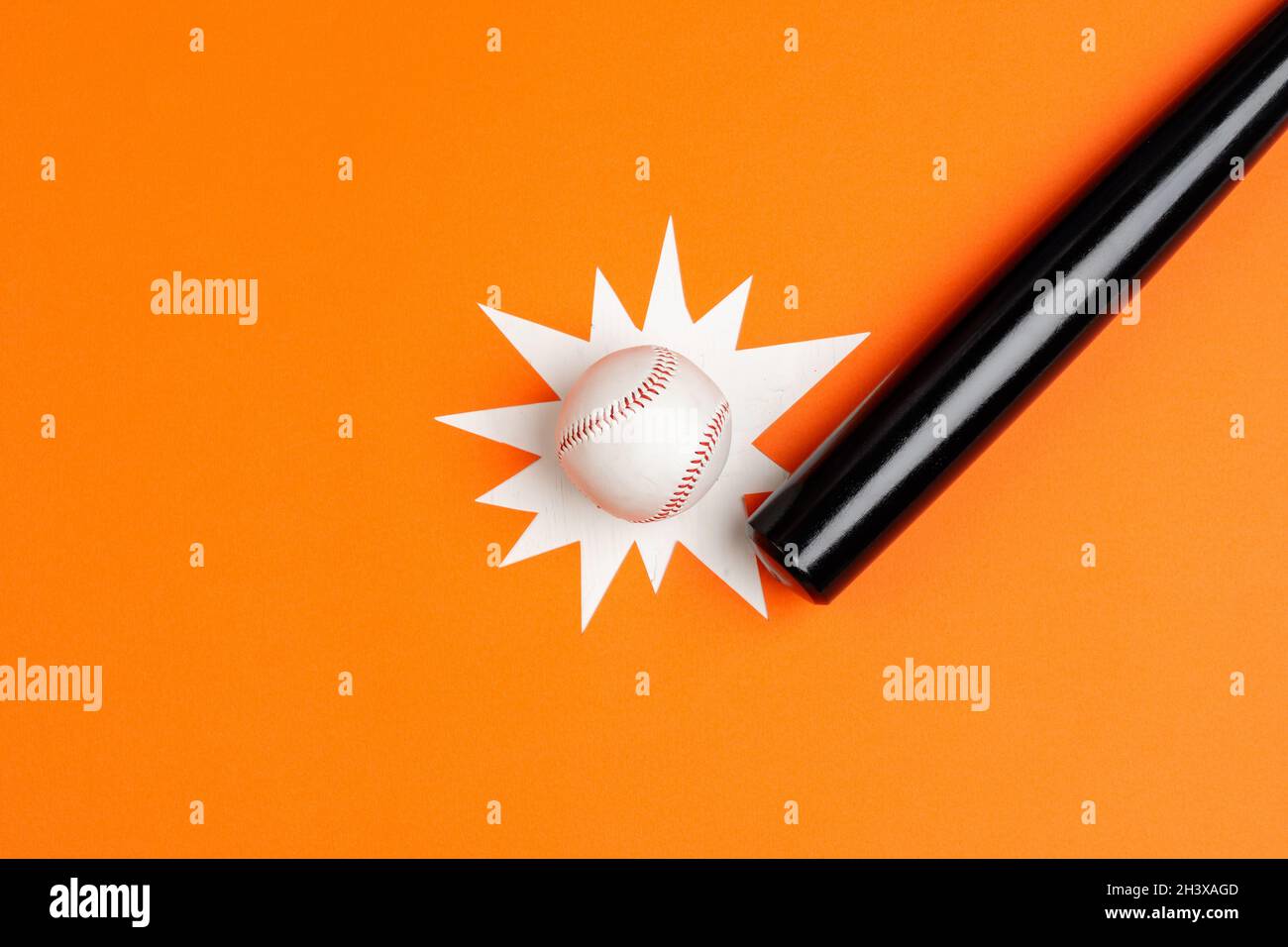 Baseball bat and ball, view from above Stock Photo Alamy