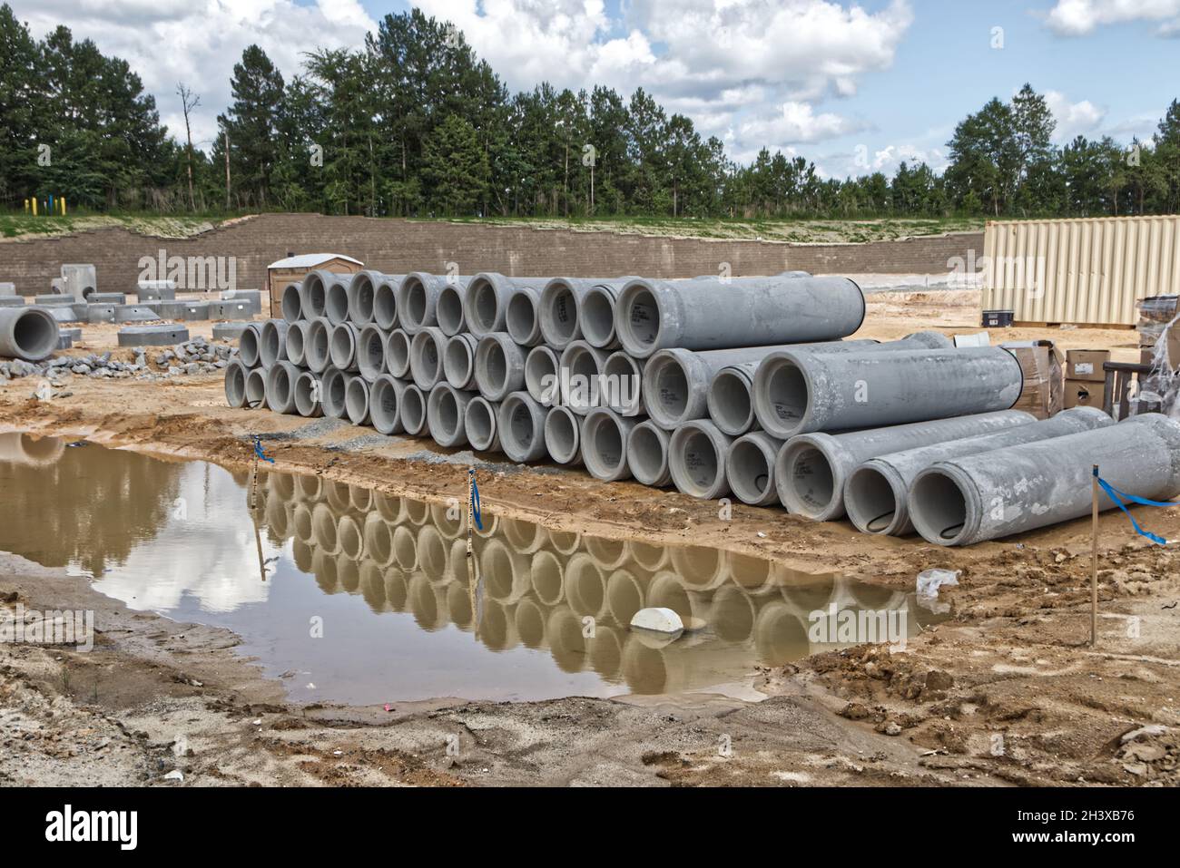 Augusta, Ga USA 09 10 21 Construction site Stacks of concrete sewage