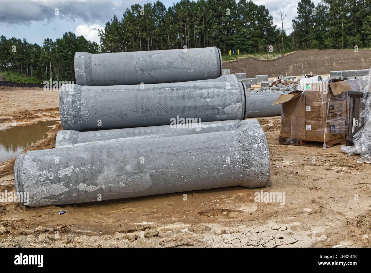 Augusta, Ga USA 09 10 21 Construction site Stacks of concrete sewage