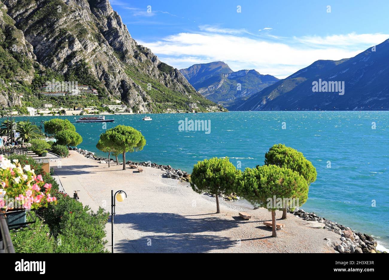 Limone sul Garda at the western bank of Lake Garda. Lombardy, northern Italy, Europe. Stock Photo