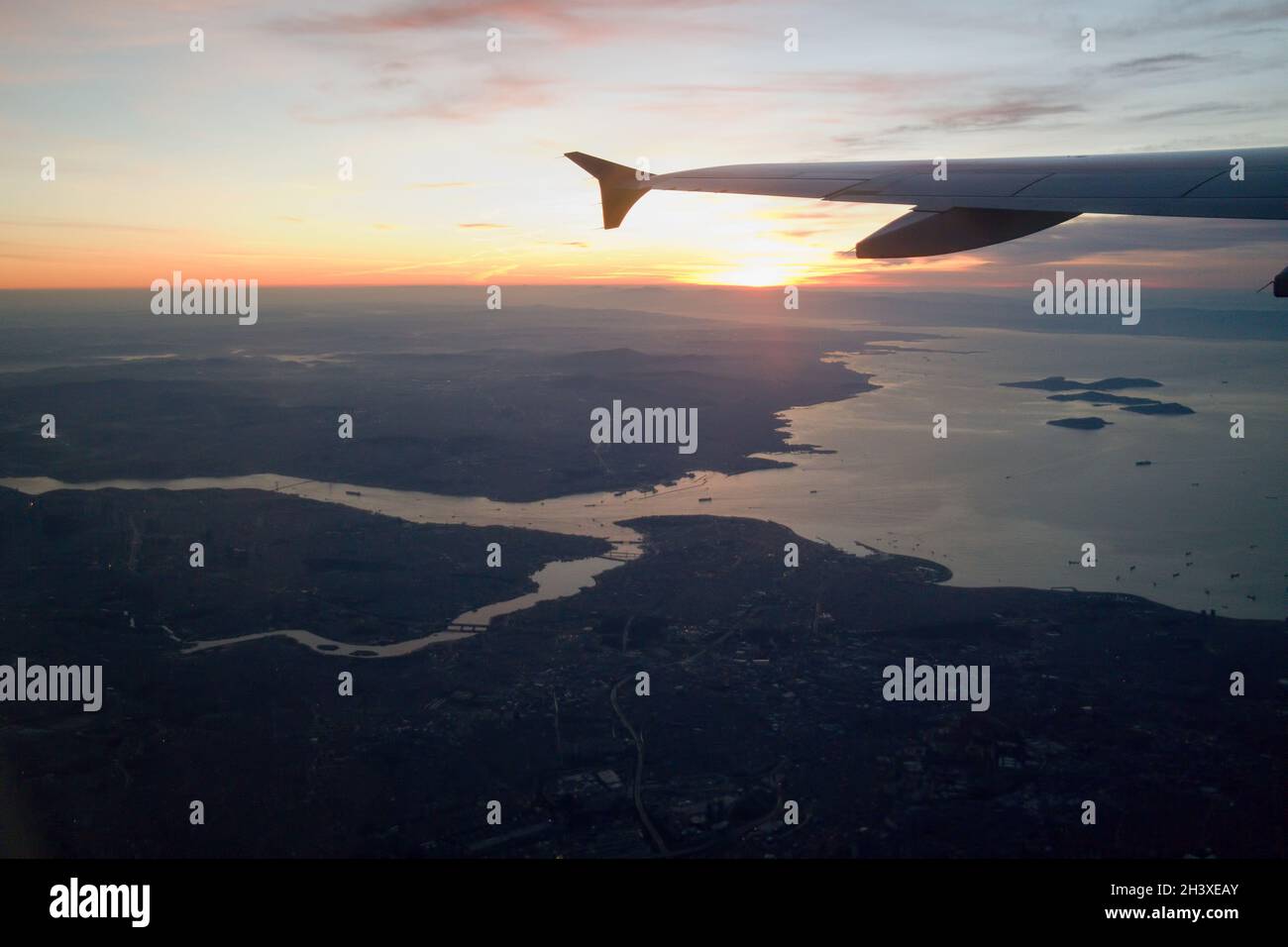Early morning flight from Istanbul over the Sea of Marmara Stock Photo