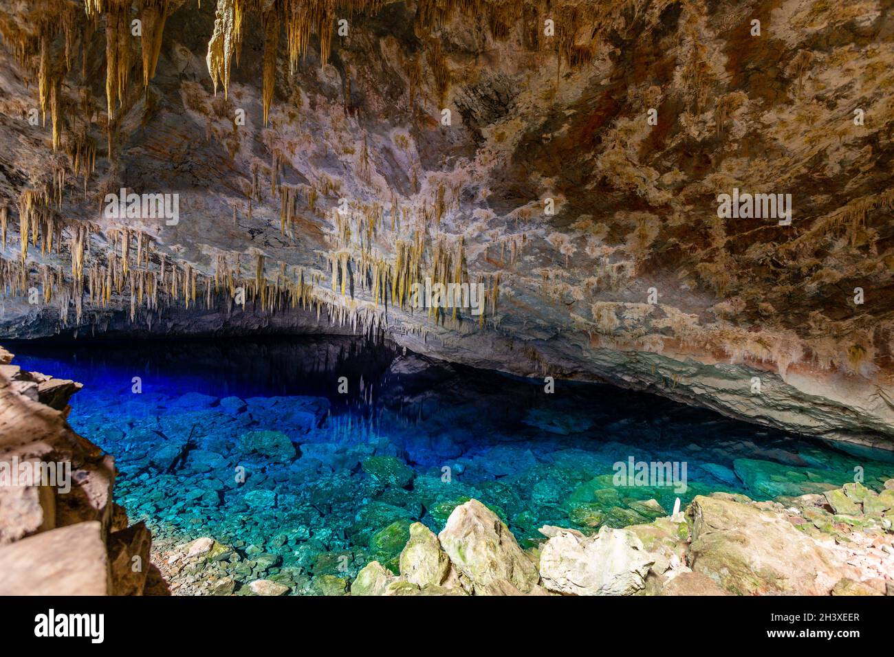 Abismo anhumas, cave with underground lake, Bonito national park, Mato Grosso Do Sul, Brazil Stock Photo
