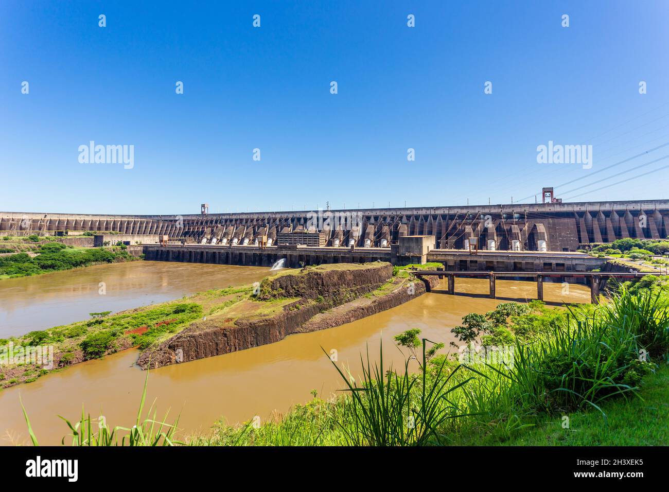 Massive Itaipu hydroelectric dam on the Parana River located on the border between Brazil and Paraguay Stock Photo