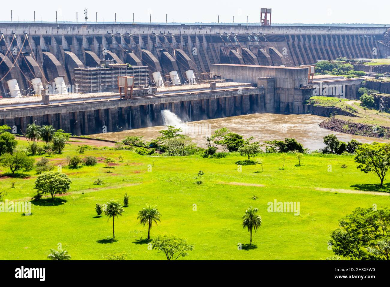 World's largest Itaipu hydroelectric dam on the Parana River located on the border between Brazil and Paraguay Stock Photo