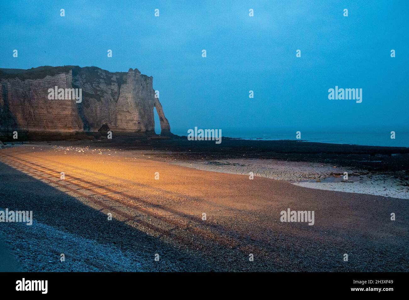 View of Cliffs and Beach at Etretat in the Evening Normandy France ...