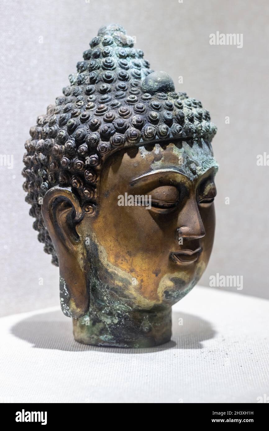 Ancient bronze buddha closeup Stock Photo