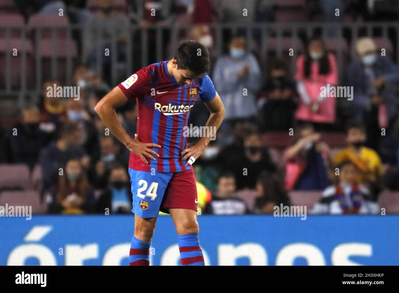 Barcelona, Spain. 30th Oct, 2021. Barcelona, Spain, October 30th 2021: Eric Garcia (24 FC Barcelona) disappointed after the match during, LaLiga Santander match between Barcelona and Alaves at Camp Nou stadium in Barcelona, Spain. Rafa Huerta/SPP Credit: SPP Sport Press Photo. /Alamy Live News Stock Photo